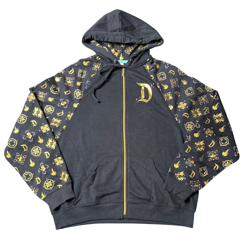 Disney Parks Sleeping Beauty Icons Sweater Gold Foil Full Zip Hoodie Medium
